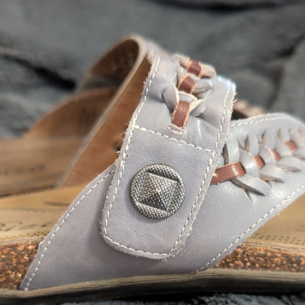 Biza Lexi thong sandals grey whiskey leather woven strap Boho Earthy Natural - Picture 3 of 13
